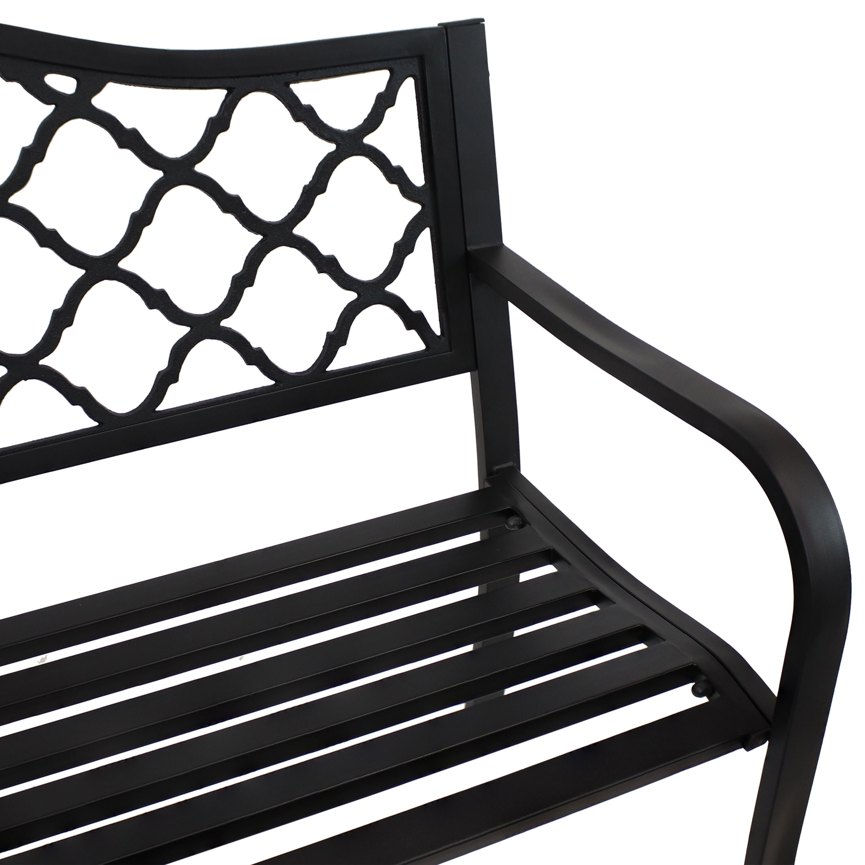 Sunnydaze 2-Person Lattice Cast Iron Outdoor Garden Bench - Black - Thumbnail 5