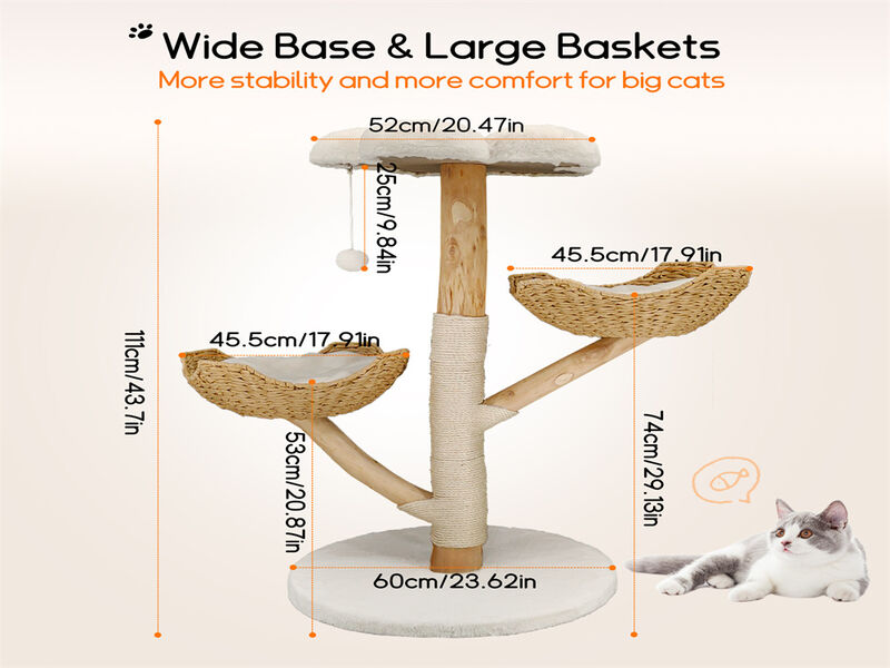 Extra Large Cat Trees Tall Solid Wood Cat Tree Tower with Spacious Wicker Basket image number 3