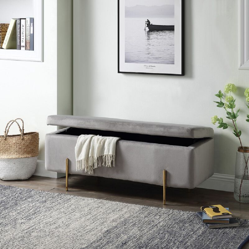 Velvet Storage Bench with Metal Legs image number 1