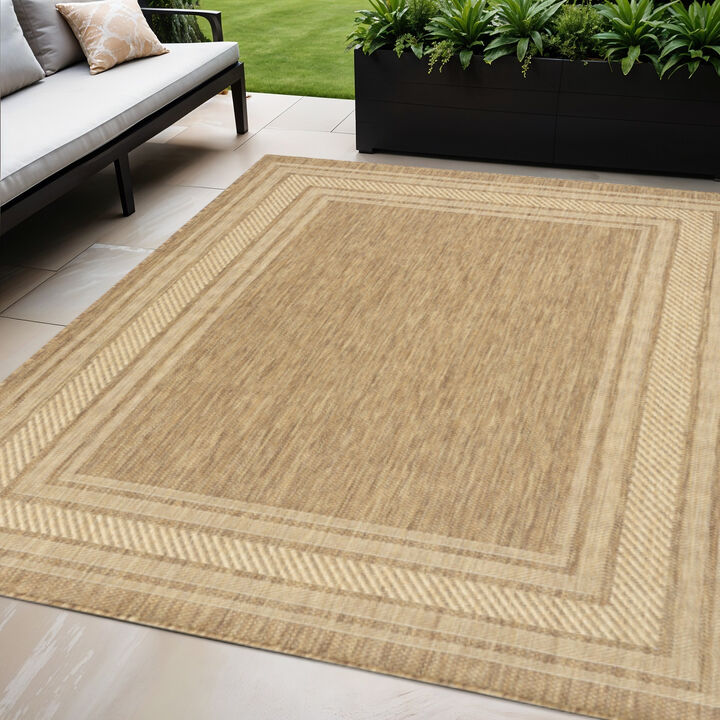 HomeRoots 5' X 7' Natural Geometric Indoor Outdoor Area Rug