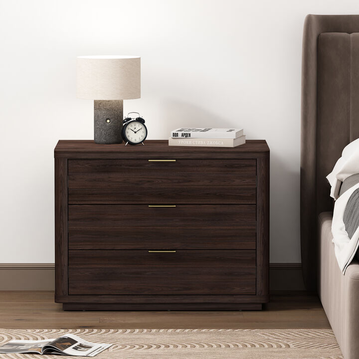 Evelyn Wide 3-Drawer Nightstand in Brown
