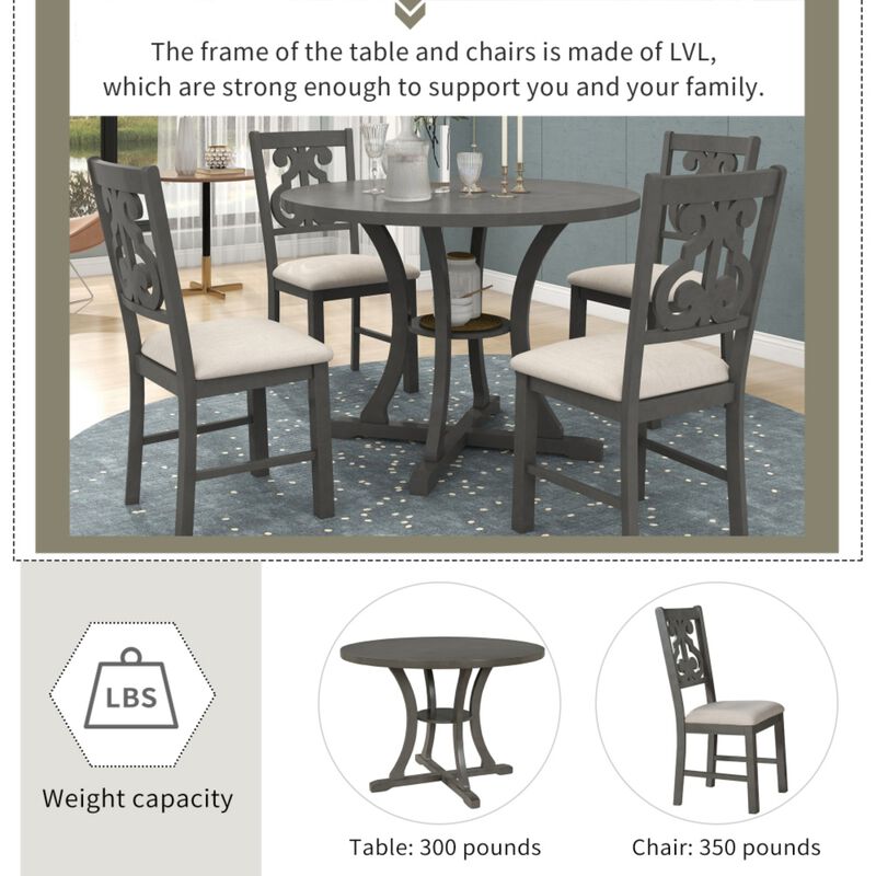 Krafti 5‑Piece Retro Round Dining Table Set image number 3