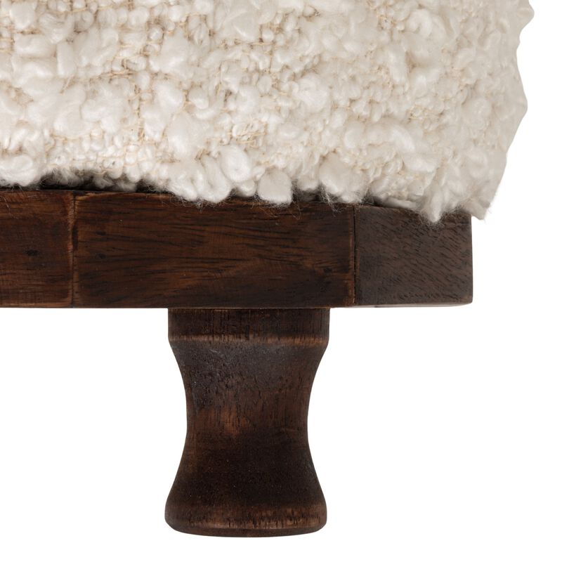 Boucle Upholstered Cotton Woven Stool with Dark Wood Tapered Legs, Ivory image number 5
