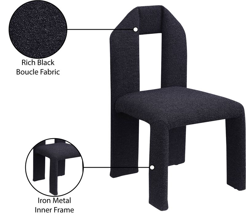 Meridian Furniture Bennett Black Boucle Fabric Dining Chair, Set of 2