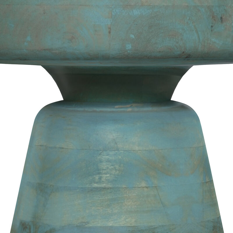 Robbie SOLID MANGO WOOD 16 inch Wide Round Boho Contemporary Rustic Accent Table in Teal Wash, Fully Assembled