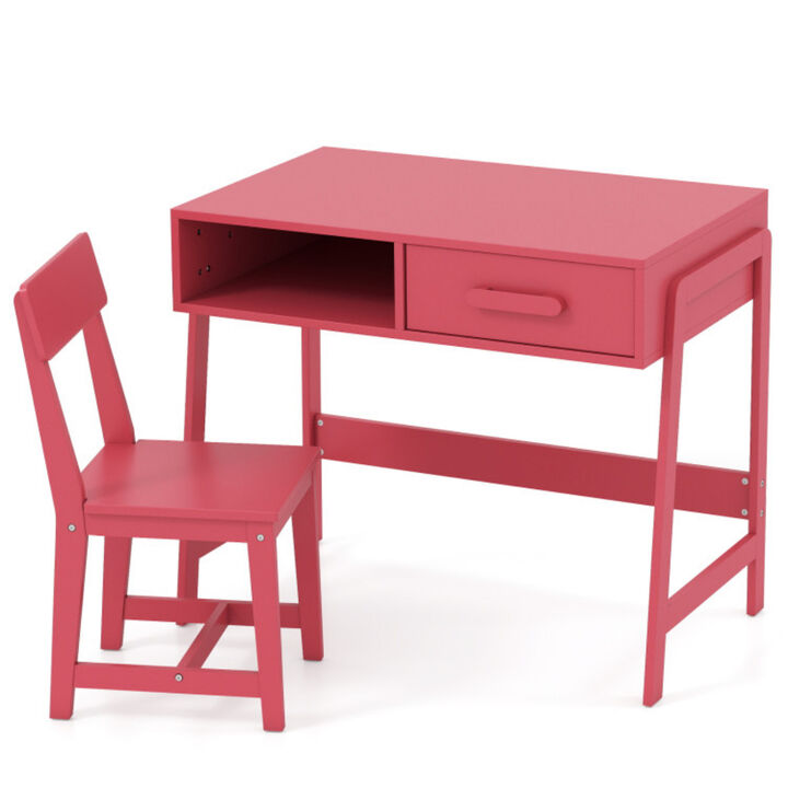 Children Study Desk and Chair Set with Drawer and Hutch Storage