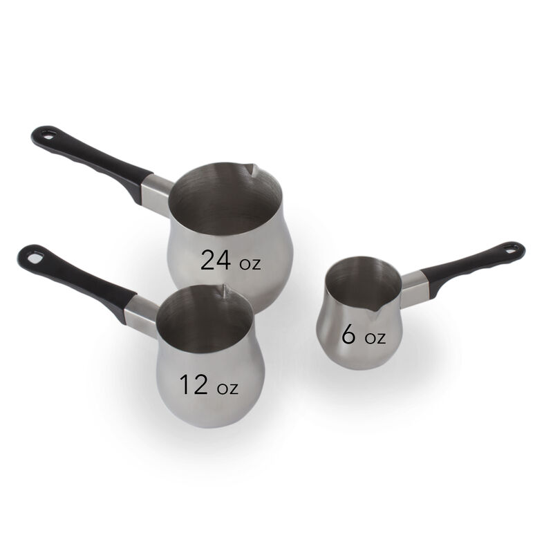 3 pc. Stainless Steel Turkish Coffee Set - 6 oz, 12 oz and 24 oz Coffee Pot Set