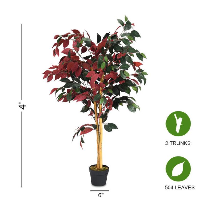 Hivvago 4 Feet Tall Artificial Ficus Tree with Nursery Pot