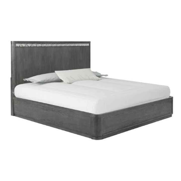 Zoko Queen Bed with Panel Style Headboard, Ash Gray Solid Wood Frame - Benzara