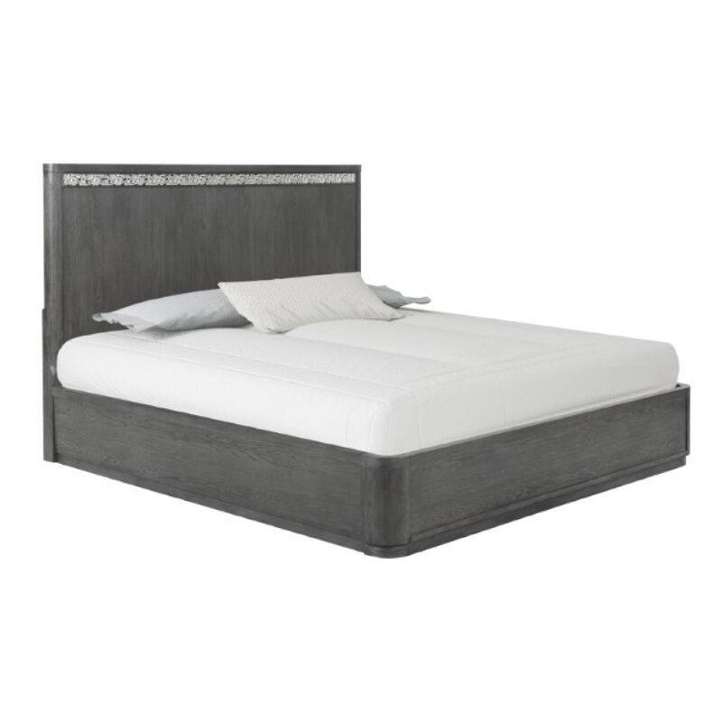 Zoko Queen Bed with Panel Style Headboard, Ash Gray Solid Wood Frame - Benzara
