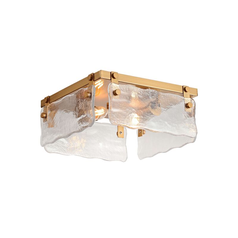 Celia 11.8" 2-light Brushed Brass Water Textured Hand Crafted Glass Square Flush Mount image number 0