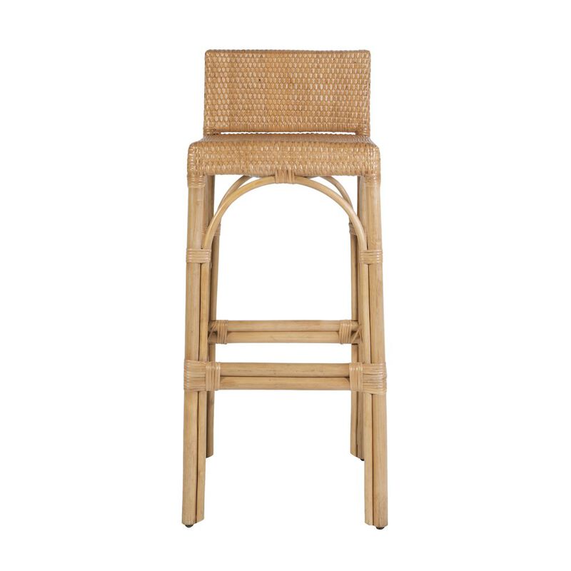 Butler Specialty Serienna 30 in. Seat Height Rectangular Rattan Low Back Bar Stool White and Gray image number 4