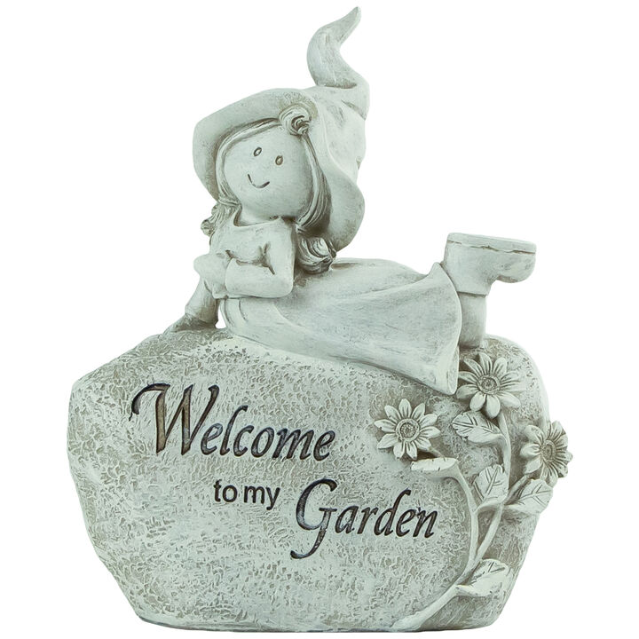 7.5" Girl Laying on Rock "Welcome To My Garden" Outdoor Garden Statue