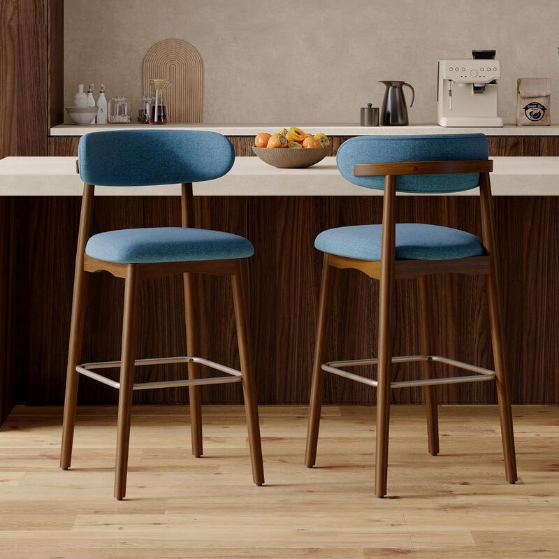 Modern Metal Counter Height Bar Stools | Steady Rubber Wood Legs & Ergonomic Backrest, Non-Swivel Kitchen Island Chairs for Dining Room, Home Bar, Outdoor image number 4