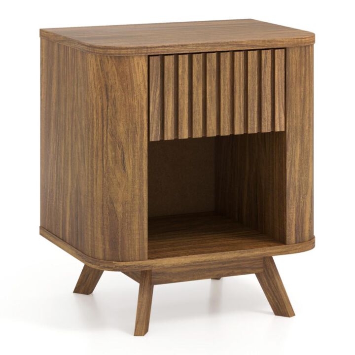 Hivvago Mid-century Wood Nightstand with Drawer and Open Shelf
