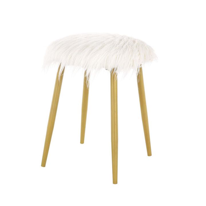 Carolina Living Madison Faux Fur Ottoman - White/Gold