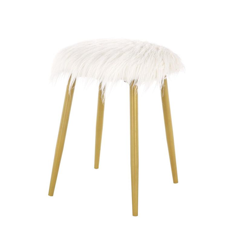 Carolina Living Madison Faux Fur Ottoman - White/Gold