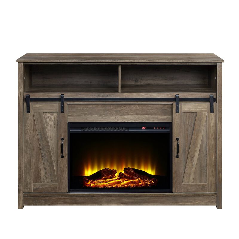 Rustic Oak Finish Fireplace with Shelf Storage image number 3