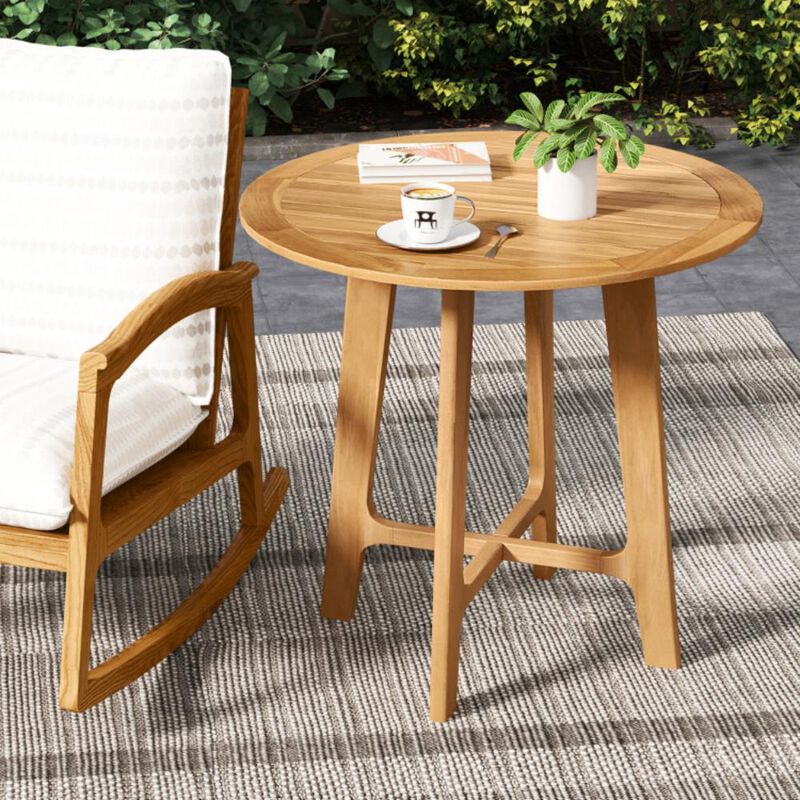 Hivvago 31.5 Inches Patio Dining Table with Slatted Tabletop and X-shaped Frame