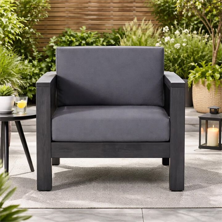 Siyal Outdoor Club Accent Chair Set of 2, Soft Dark Gray, Acacia Wood - Benzara