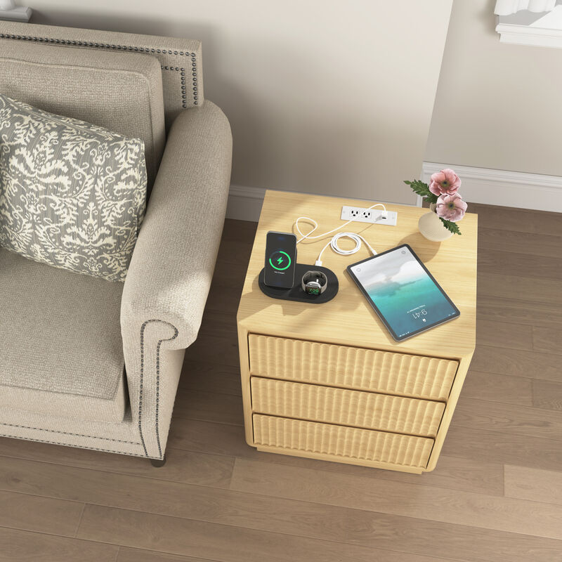 GOODSILO Set of 2 End Tables with Fast USB C Charging Station, Sofa Side Tables with 3 Drawers Large Storage Cabinets for Living Room Bedroom Office image number 8