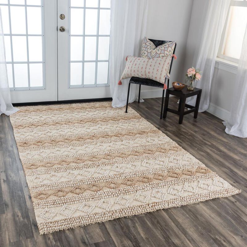 Hand Woven Flat Weave Pile Wool/ Polyester Rug, 7'6" x 9'6"