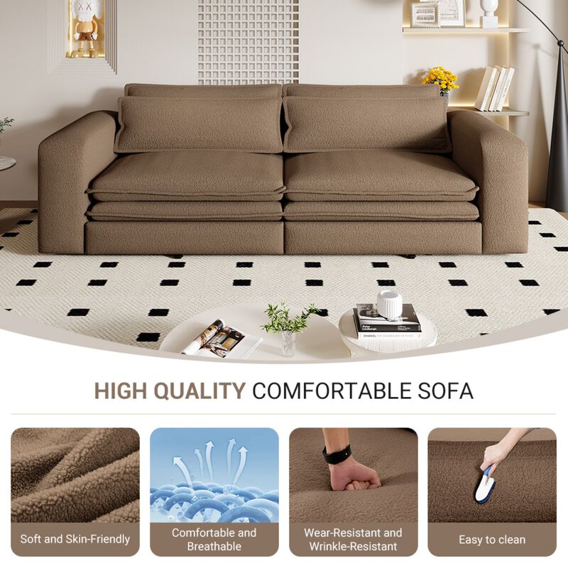 Whisen 93" King Size Sleeper Sofa, 3-Seat Teddy Fabric Convertible Couch with 2 Lumbar Pillows image number 5