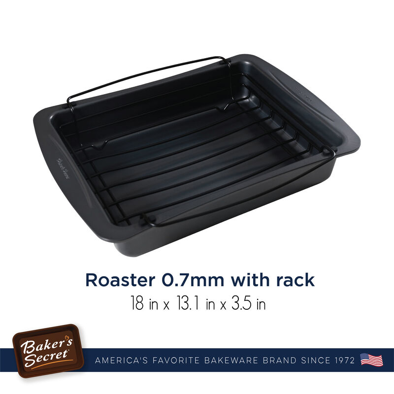 Baker's Secret Non-stick Roaster with Rack, Heavy Gauge Carbon Steel, Nonstick Coating, Thanksgiving Essentials, Essentials Line,Dark Gray