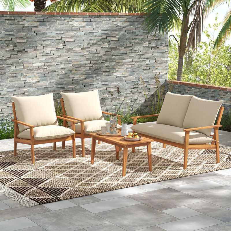 4-Piece Outdoor Conversation Set with Soft Cushions & Coffee Table for Patio or Garden