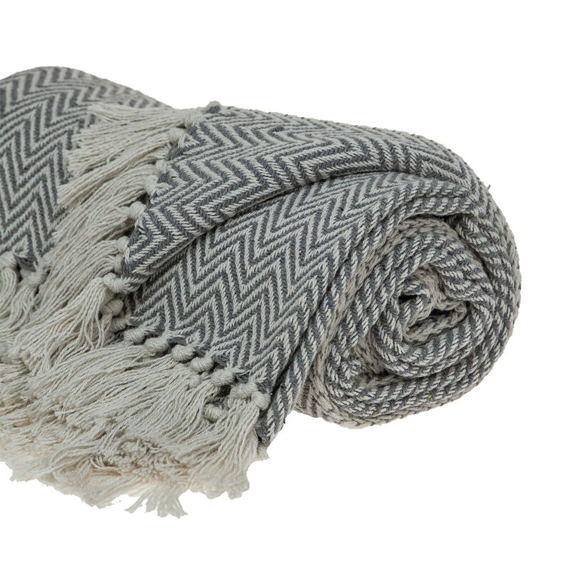 HomeRoots Handloomed Dark Gray Cotton Throw Blanket with Tassels image number 2