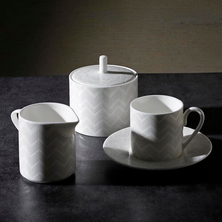 Sugar Pot ZIG ZAG WHITE, diam. 3.39", H 3.54"