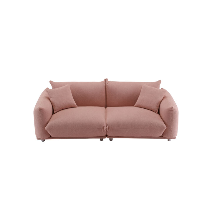 Oversized Loveseat Sofa for Living Room, Sherpa Sofa with Metal Legs, 3 Seater Sofa, Solid Wood Frame Couch with 2 Pillows, for Apartment Office Living Room PINK