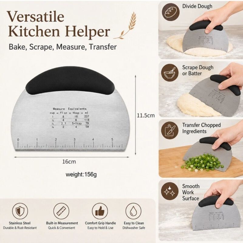 Stainless Steel Dough Scraper with Handle image number 2