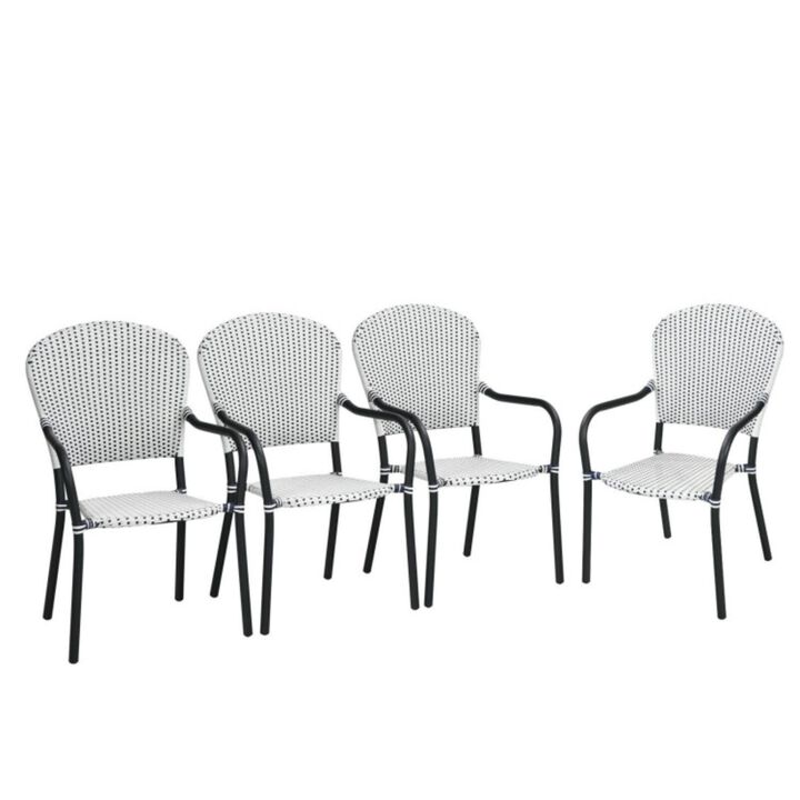 Hivvago Set of 4 Patio Rattan Stackable Dining Chair with  Armrest for Garden-White