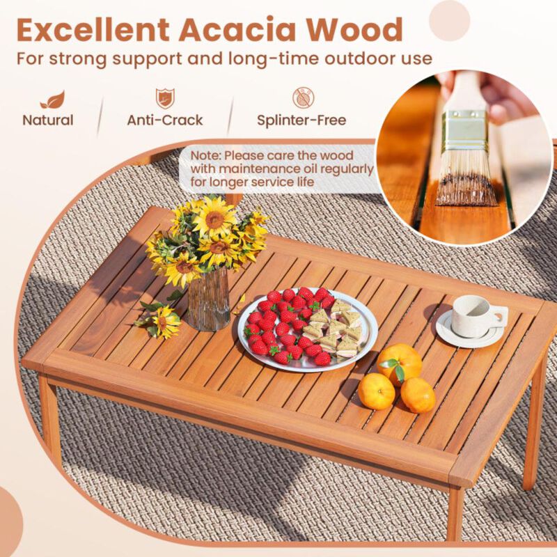 Hivvago 4 Pieces Patio Furniture Set Acacia Wood Porch Chairs with Table