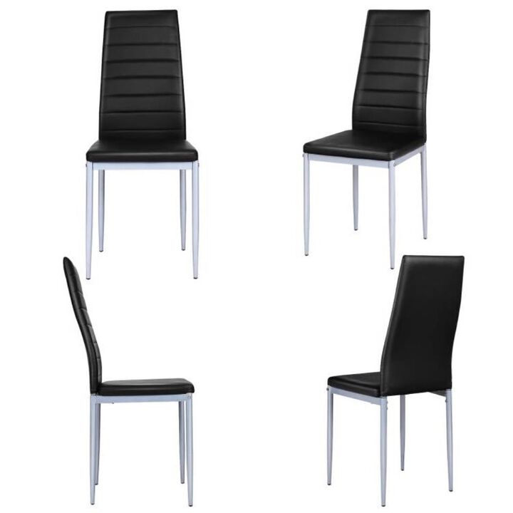 Hivvago Set of 4 Modern High Back Brown PVC Leather Dining Chairs with Metal Legs
