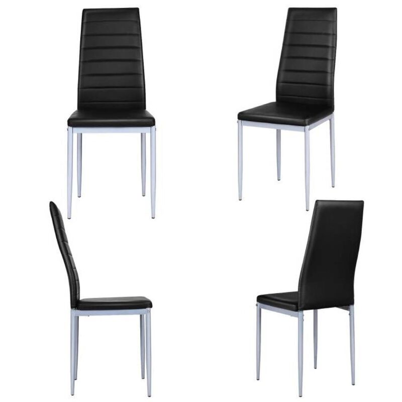 Hivvago Set of 4 Modern High Back Brown PVC Leather Dining Chairs with Metal Legs