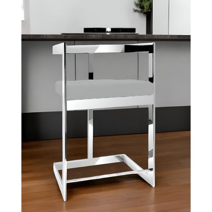 Hivvago 26 Inch Gray and Silver Velvet and Stainless Steel Low Back Counter Height Bar Chair