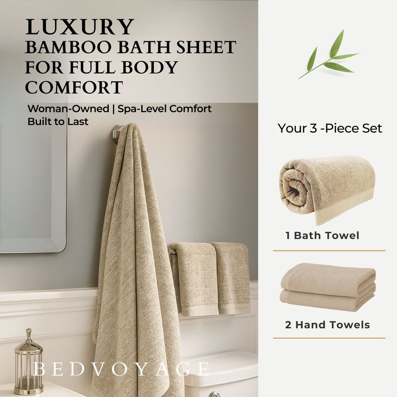 BedVoyage Melange viscose from Bamboo Bath Sheet Towel Set 3pc (1 Bath Sheet, 2 Hand Towels)