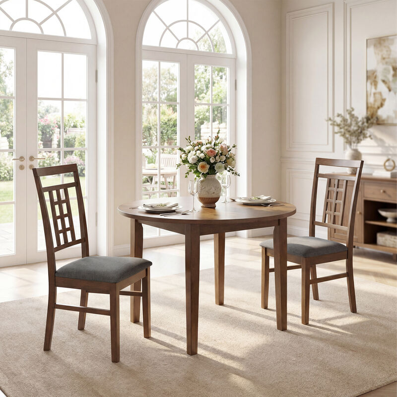 Set of 4 Dining Room Chairs with Rubber Wood Frame and Lattice Backrests image number 6