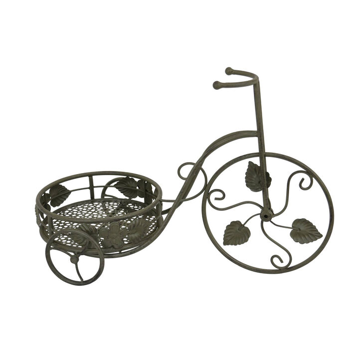 Covey Accent Plant Stand Tricycle, 2 Round Pots, Green Metal 21 Inch