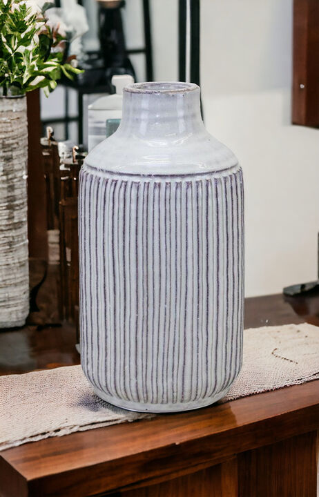 Striped Terracotta Cylinder Table Vase – Decorative Vase for Living Room, Bedroom, or Office