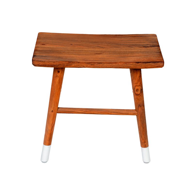 18 Inch Rectangular Acacia Wooden Side Table with Angled Legs, Warm Brown-Benzara