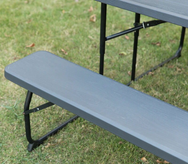 Gray Outdoor Foldable Woodgrain Portable Picnic Table Set, 5 Feet Long