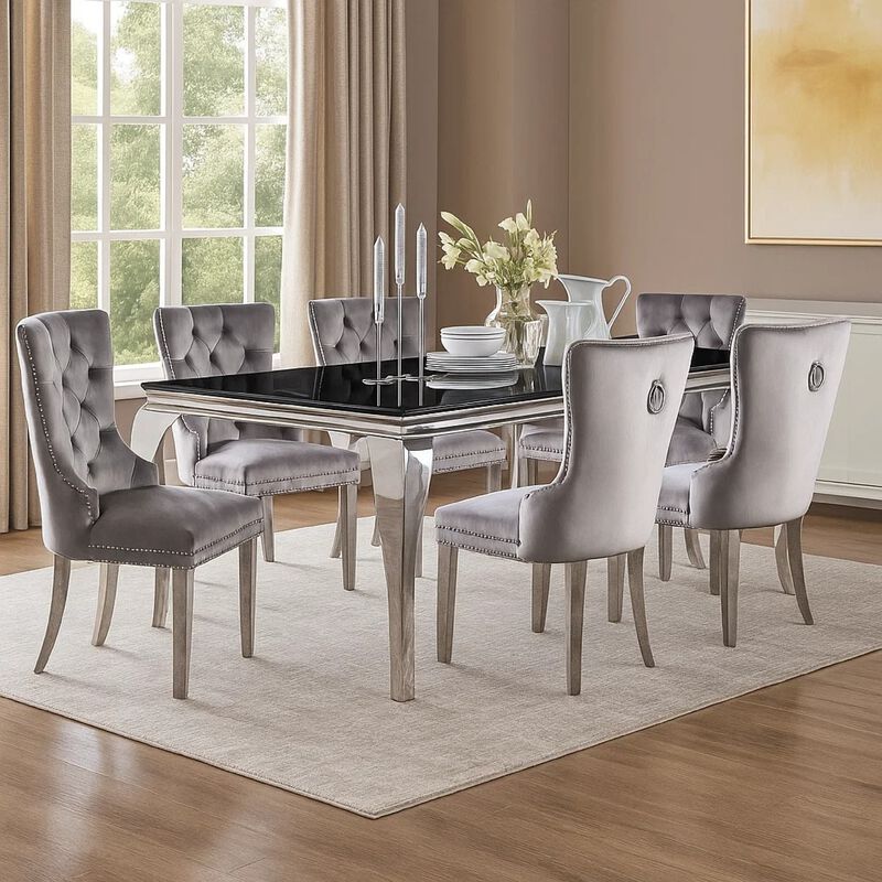 Rico 7pc Counter Height Table Set with 6 Padded Fabric Chairs, Gray image number 1