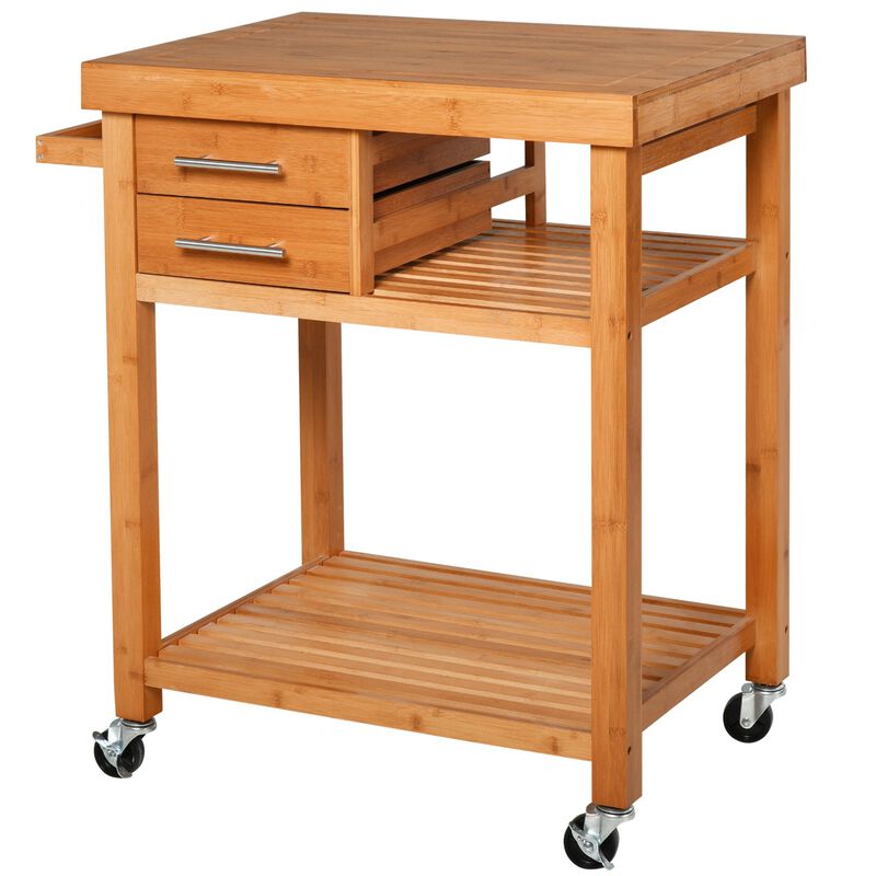 Bamboo Kitchen Organizer: Utility Cart with Drawers and Shelves