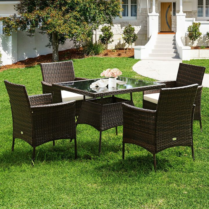Mondawe 5-Piece Outdoor Wicker Patio Set,4 Armrest Chairs With Thick Cushions & Dual-Top Table