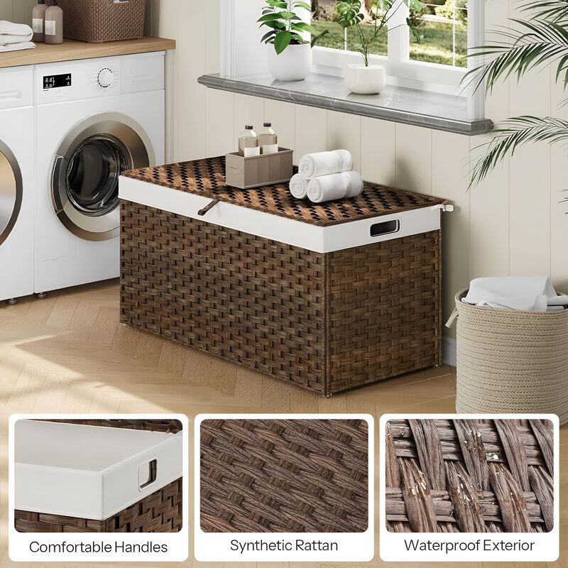 Lidded Storage Basket with Handles for Clothes, Toys, and Household Items-Brown image number 5