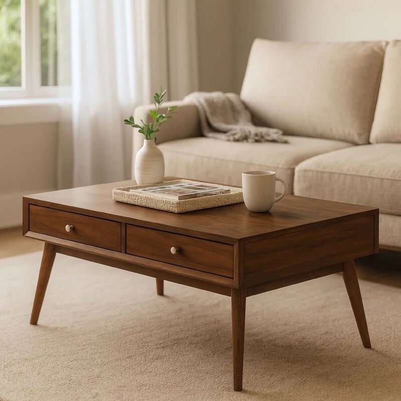 2 Drawer Wooden Coffee Table with Splayed Legs, Walnut Brown image number 6