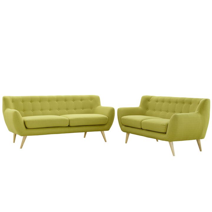 Modway Remark Mid-Century Modern Upholstered Fabric Living Room Set, Loveseat and Sofa, Wheat